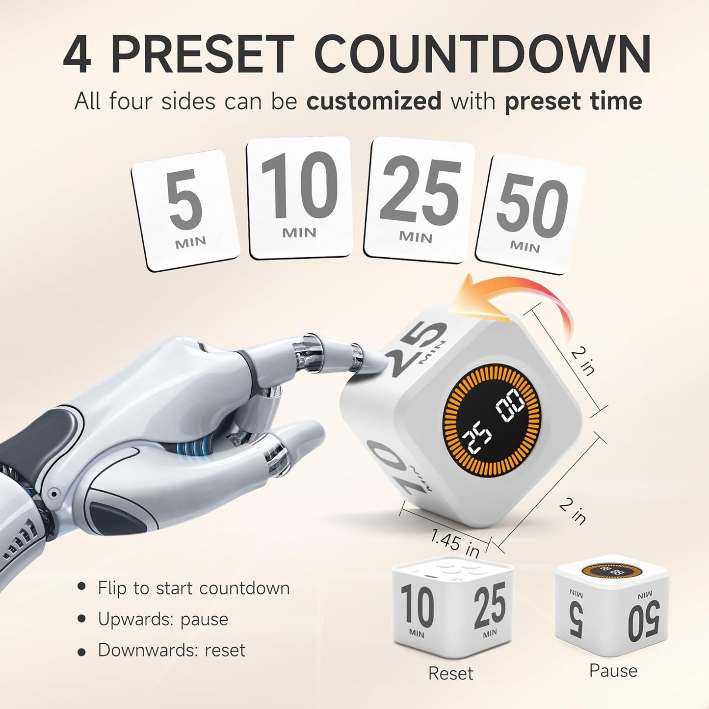 Pomodoro Productivity Timer Cube by 25Mint – Smart Focus Tool