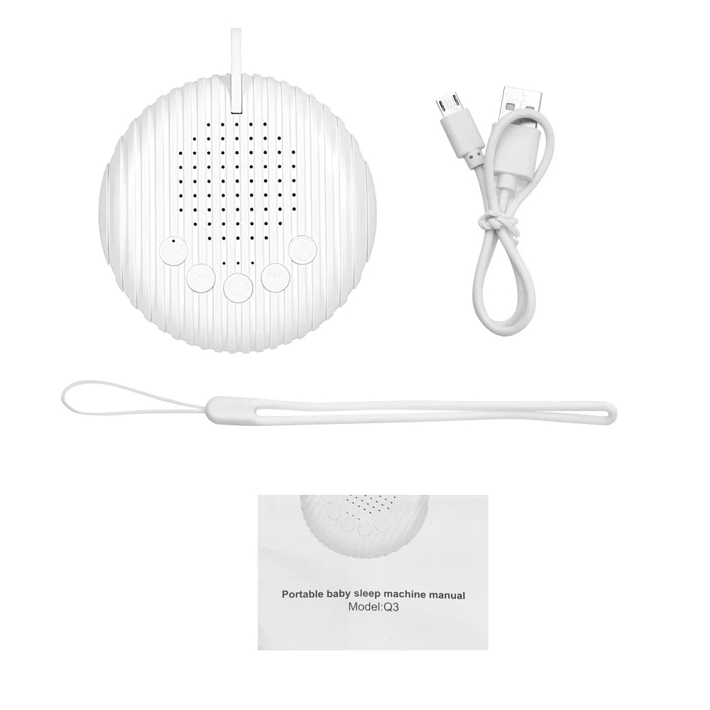 White noise machine size compared with a hand