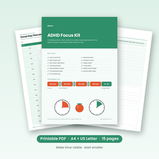 ADHD Focus Kit printable PDF — cover and sample pages