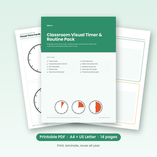 Classroom Visual Timer & Routine Pack printable PDF — cover and sample pages