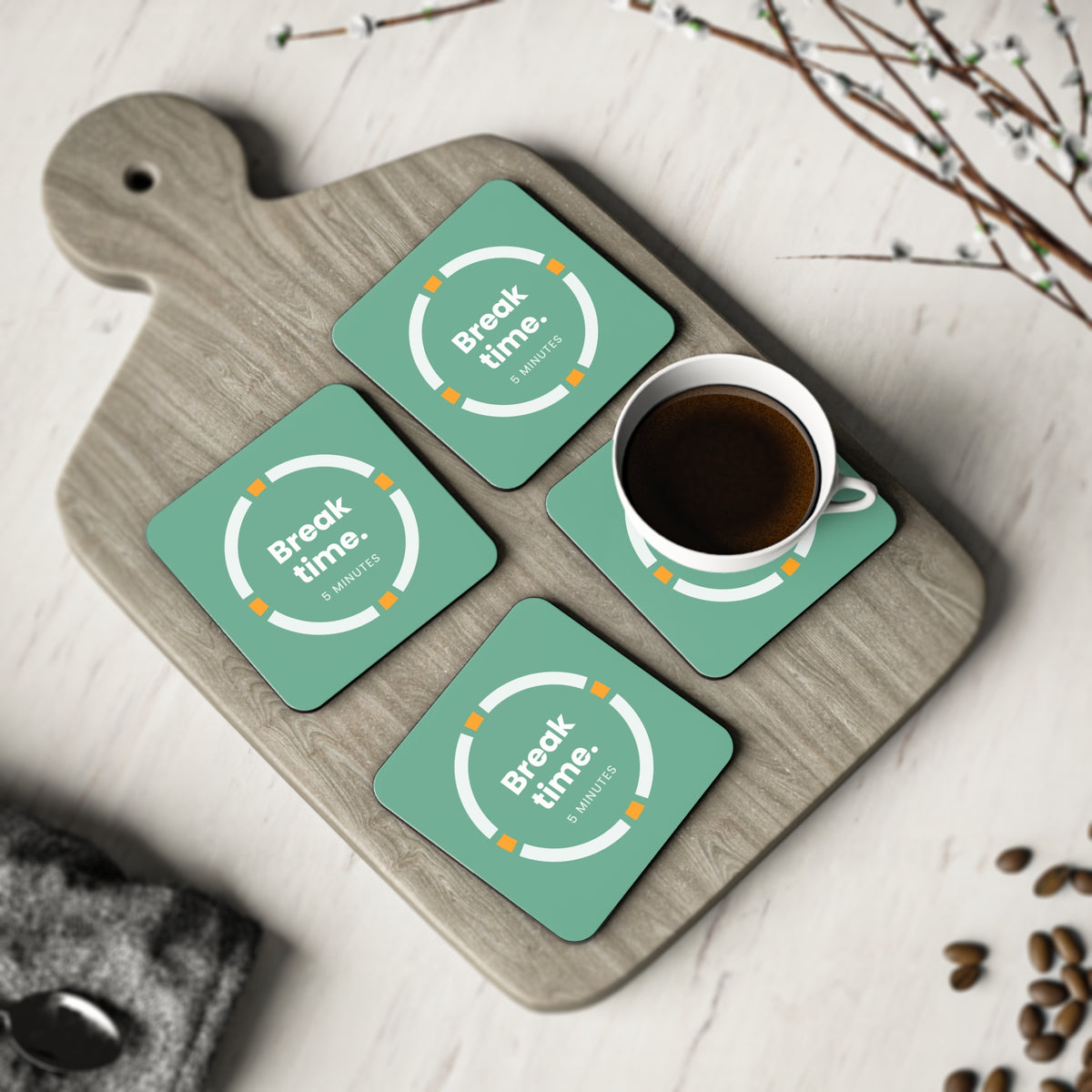 Break Time Coaster Set of 4 | Square Focus Coasters by 25Mint