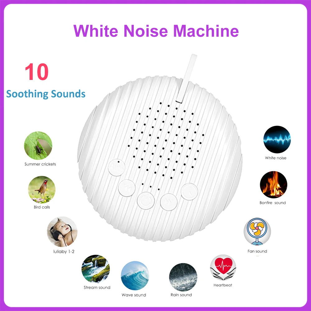 Portable white noise machine with 10 soothing sounds