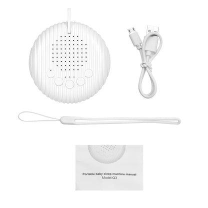 White noise machine size compared with a hand