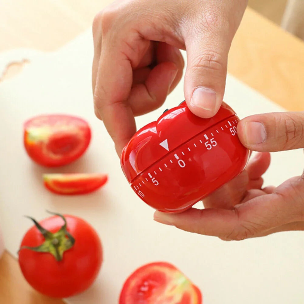 Classic Tomato Pomodoro Timer red mechanical design - front view