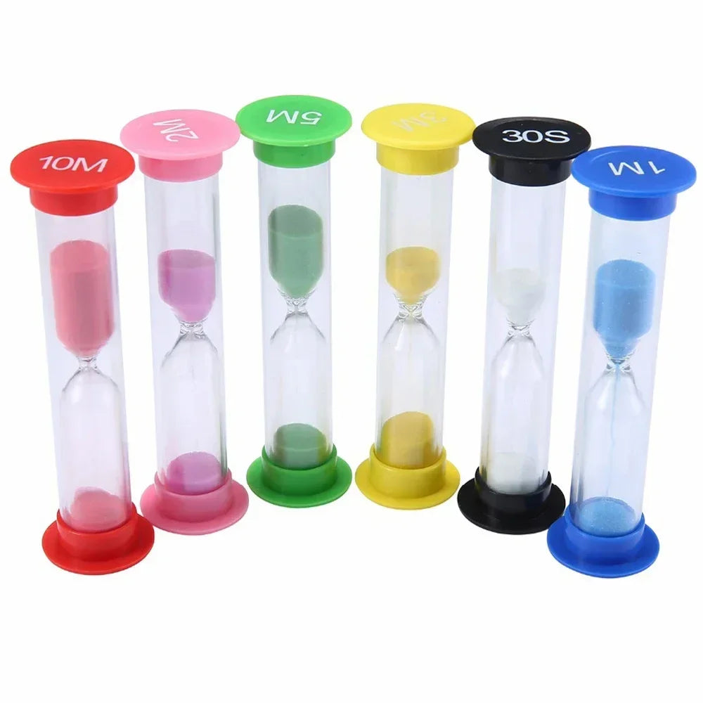 Six sand timers from 30 seconds to 10 minutes
