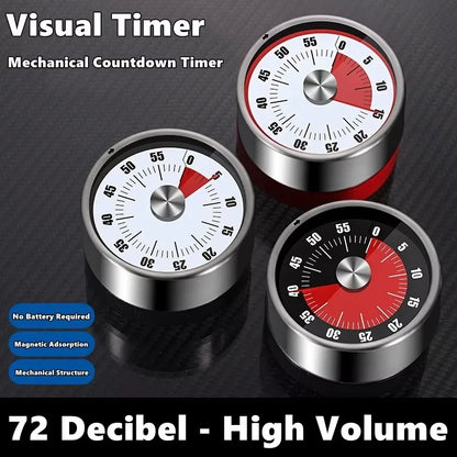 Magnetic Mechanical Kitchen Timer in black - front view