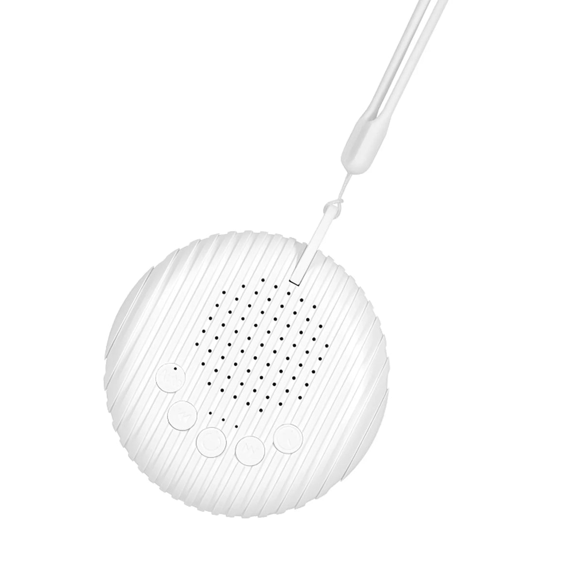White noise machine with USB charging cable and lanyard