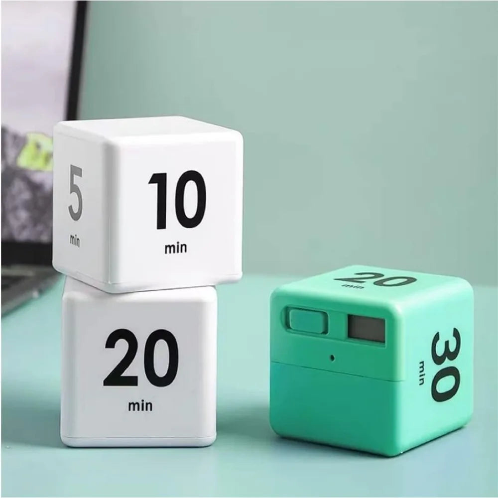 LED Flip Cube Timer in use on desk during Pomodoro focus session