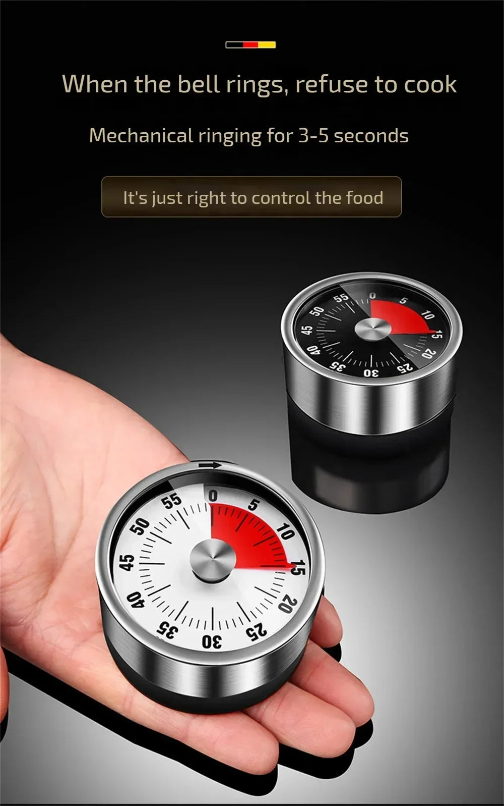 Magnetic Mechanical Kitchen Timer 60 Min - alternate angle