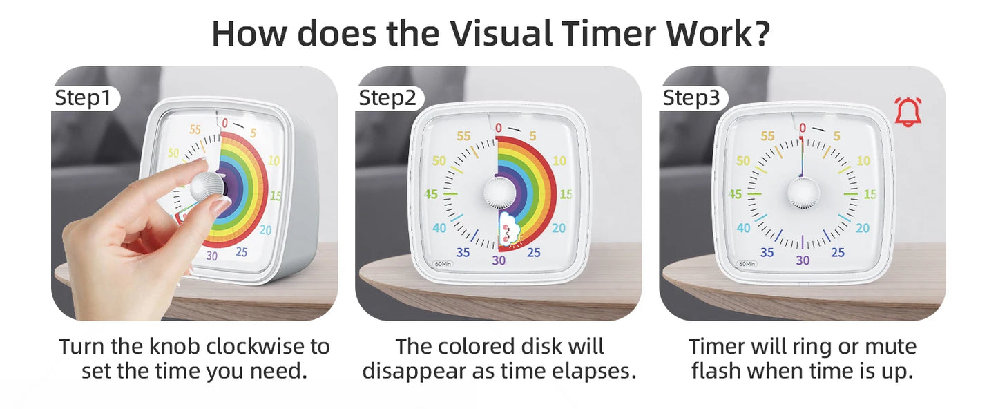 Kids Night Light Visual Timer 60 Min - colour options display