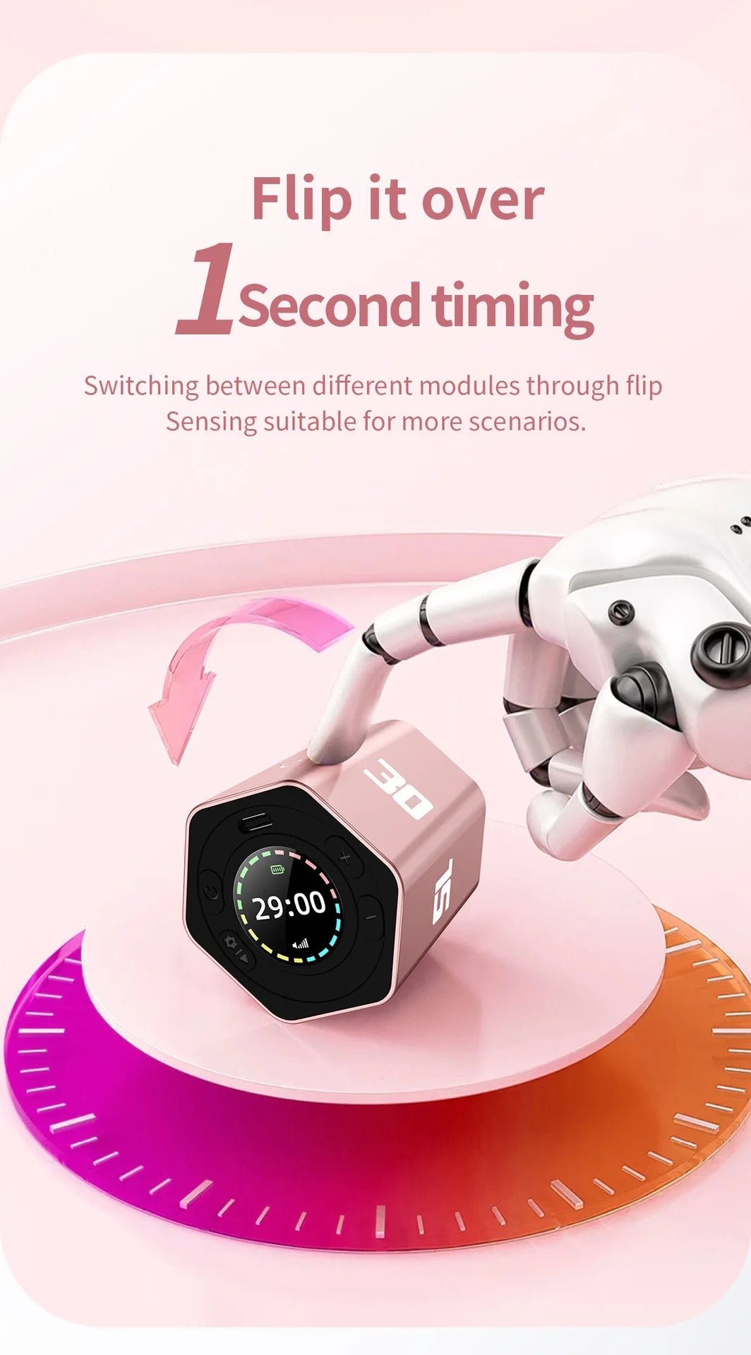 Hexagon LED Flip Timer - side view