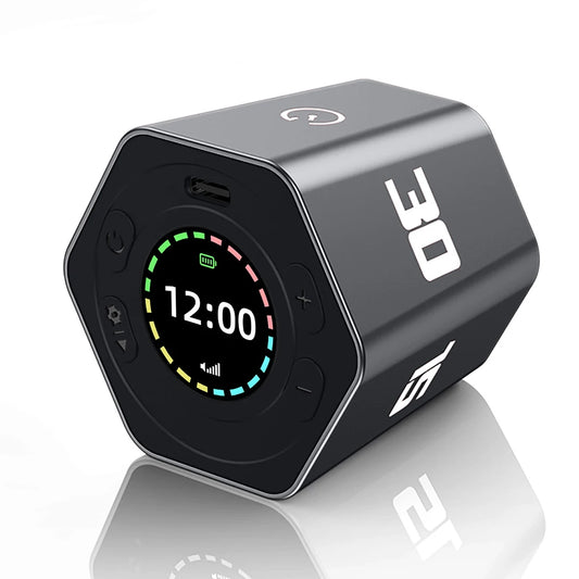 Hexagon LED Flip Timer with customisable countdown - front view