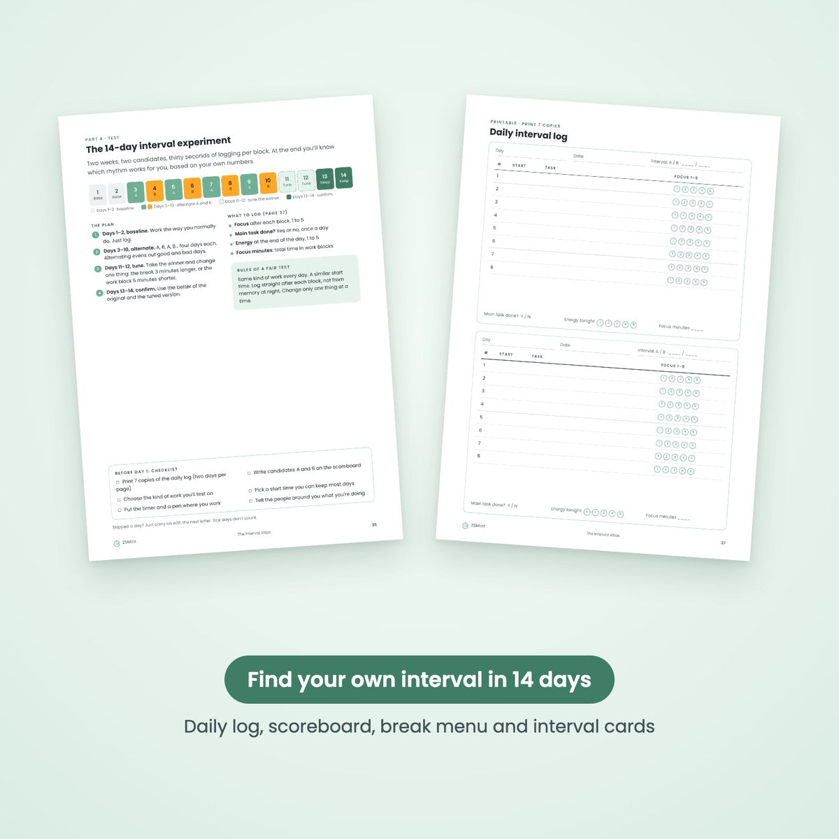 The Interval Atlas — 14-day interval experiment and daily log printables