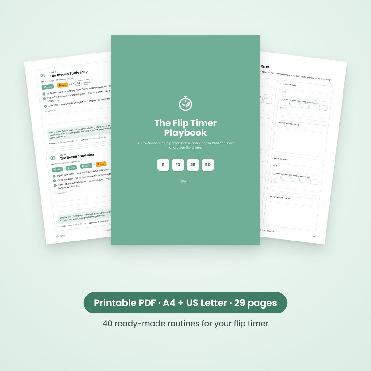 The Flip Timer Playbook printable PDF — cover and sample pages