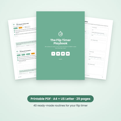 The Flip Timer Playbook printable PDF — cover and sample pages
