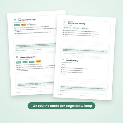 The Flip Timer Playbook — two routine cards per page, cut and keep
