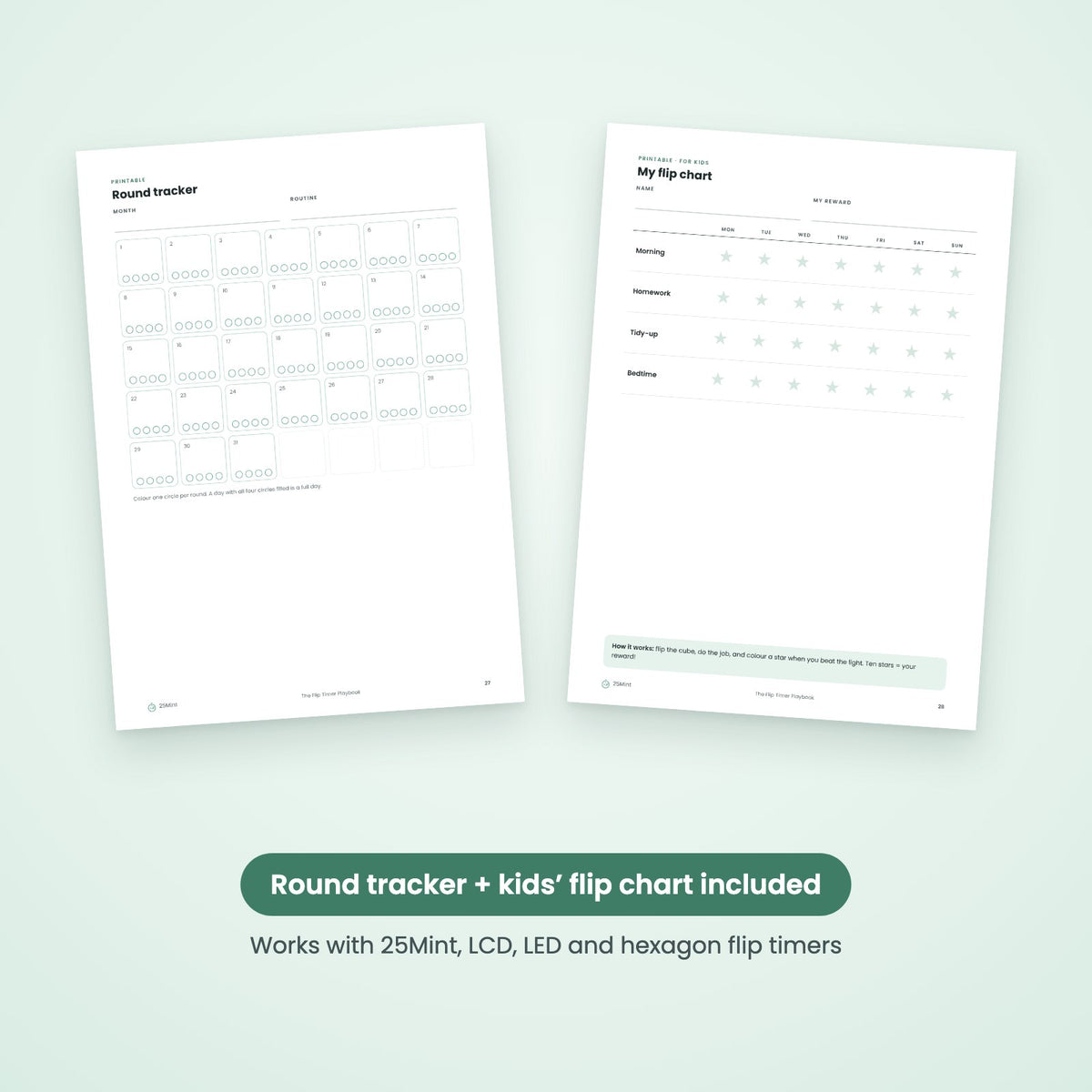The Flip Timer Playbook — round tracker and kids’ flip chart printables